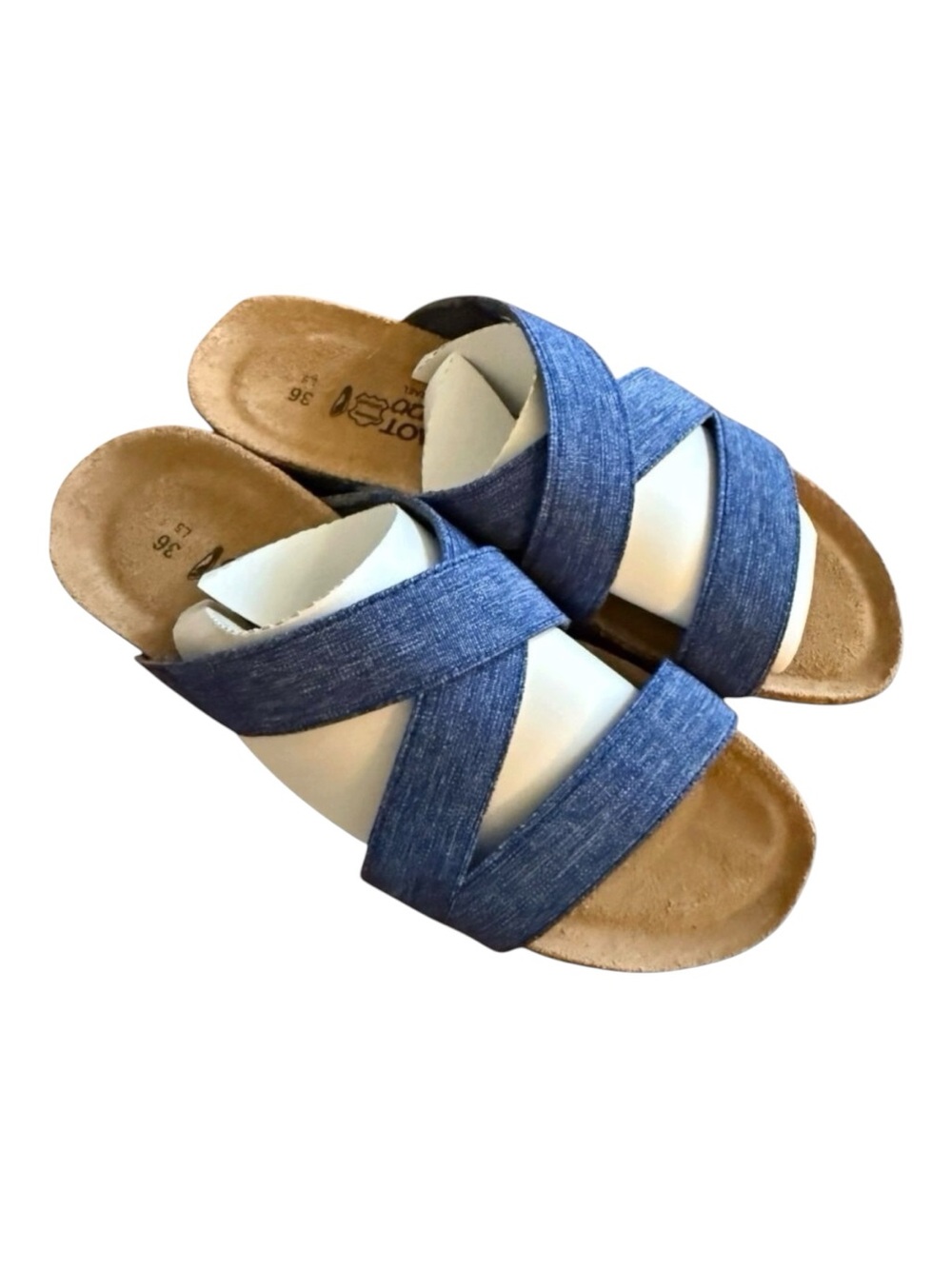 Naot Roxana Sandals Women Sz EU 36 US 5 Blue Chambray Criss Cross Strap Open Toe
